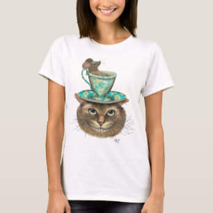 Cheshire Cat met Cup op kop T-shirt