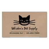 Cheshire Cat met lange whiskers | Gekke zwarte kat Magnetisch Visitekaartje (Voorkant)