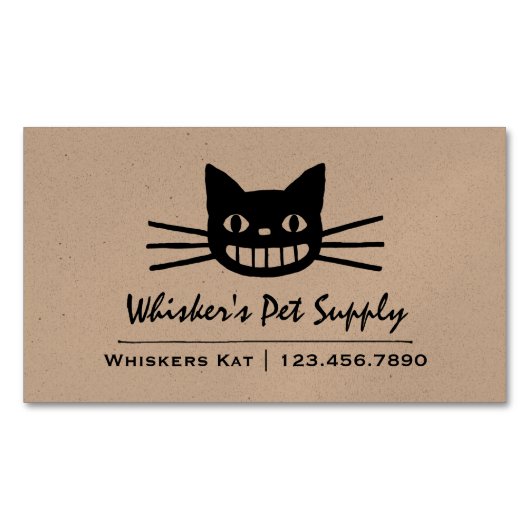 Cheshire Cat met lange whiskers | Gekke zwarte kat Magnetisch Visitekaartje (Voorkant)