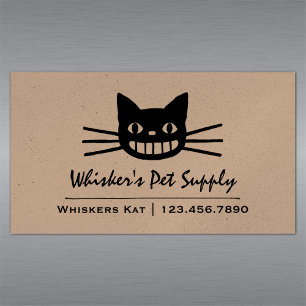 Cheshire Cat met Long Whiskers   Crazy Black Cat Magnetisch Visitekaartje