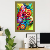 Cheshire Cat Peacock Psychedelic Dream Pop Poster (Thuiskantoor)