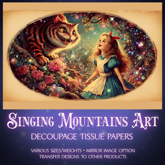 Cheshire Cat Vintage Wonderland Art Decoupage Tissuepapier
