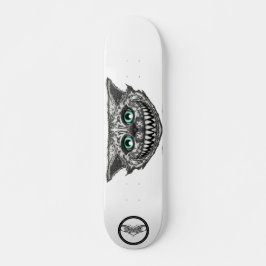 Cheshire cat zwart-wit-lijnenglimlach persoonlijk skateboard