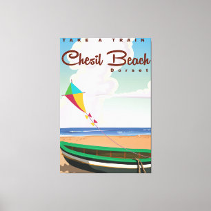 Chesil Beach Dorset  Cartoon poster. Canvas Afdruk