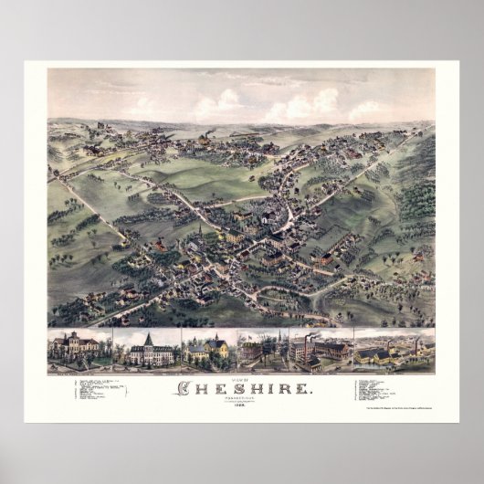 Chesire, CT Panoramic Map - 1882 Poster (Voorkant)