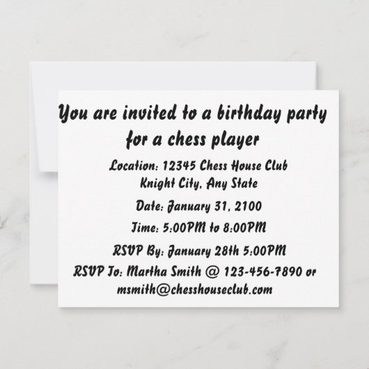 Chess A Competition between Two Minds (Birthday) Kaart (Achterkant)