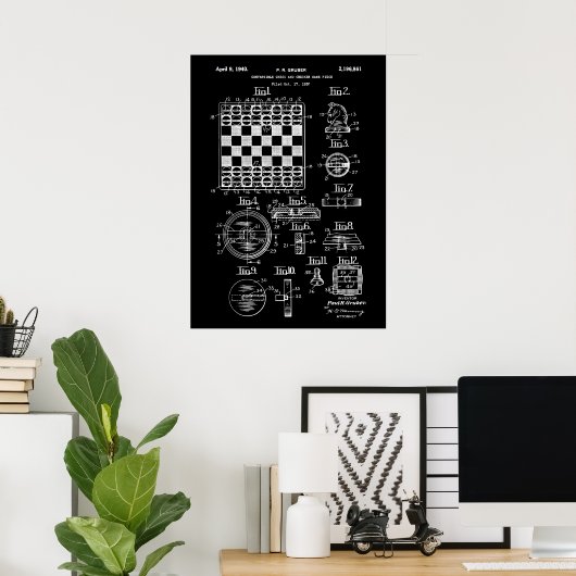 Chess and Checker Game Patent Poster (Thuiskantoor)