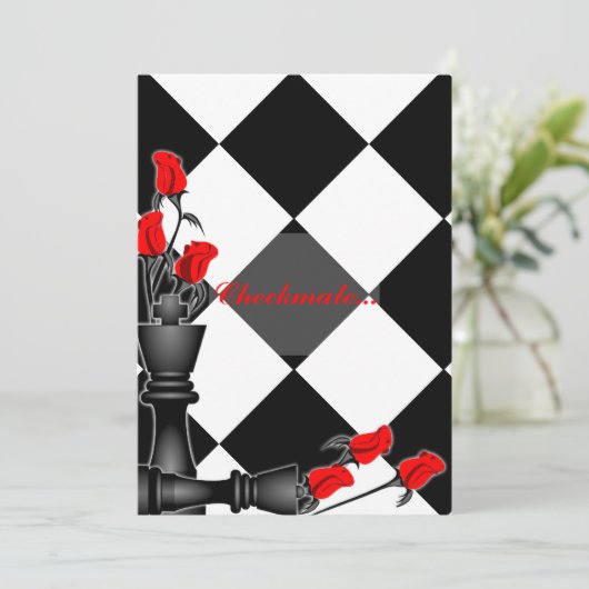 Chess and Rozen Gothic Wedding Kaart (Staand voorkant)