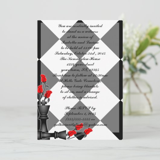 Chess and Rozen Gothic Wedding Kaart (Staand voorkant)