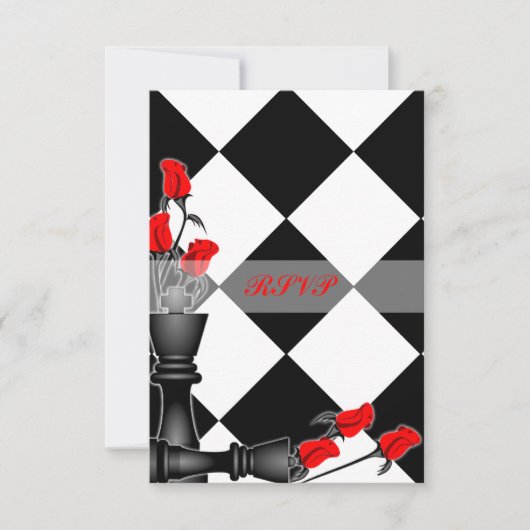 Chess and Rozen Gothic Wedding RSVP Kaartje (Voorkant)