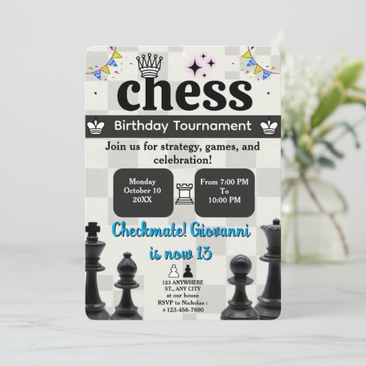Chess Birthday Party Uitnodiging voor kinderen en (Staand voorkant)