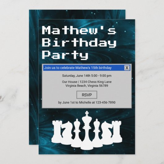 Chess Blue Nebula Chess Pineersels Retro Birthday Kaart (Voorkant / Achterkant)