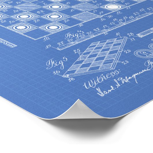 Chess Board 1923 Patent Art Blueprint Poster (Hoek)
