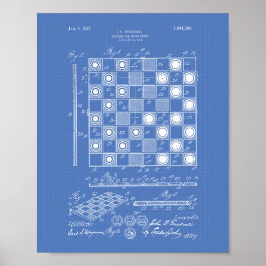 Chess Board 1923 Patent Art Blueprint Poster (Voorkant)