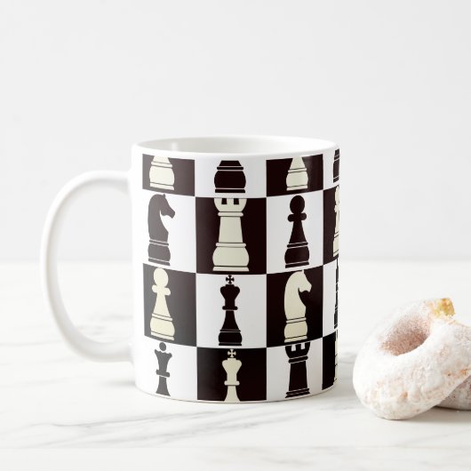 Chess Board Black en White Pattern Koffiemok (Met donut)