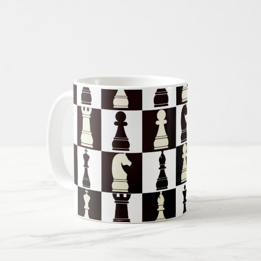 Chess Board Black en White Pattern Koffiemok (Voorkant links)