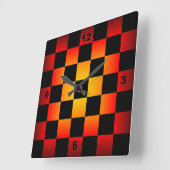 Chess ~ Checkerboard Clock Black & Fire Background Vierkante Klok (Hoek)