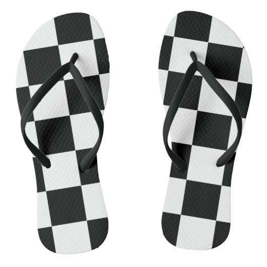 Chess ~ Checkerboard ~ Square Design Black & White Teenslippers (Voetbed)