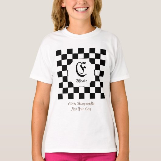 Chess Club Custom Name Initiaal T-shirt (Voorkant)