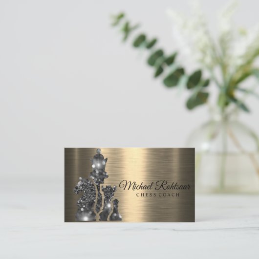 Chess Coach King Metallic Silver Faux Business Car Visitekaartje (Staand voorkant)