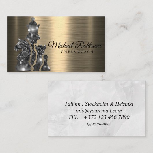 Chess Coach King Metallic Silver Faux Business Car Visitekaartje (Voorkant / Achterkant)