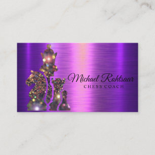 Chess Coach King Metallic Silver Faux Business Car Visitekaartje
