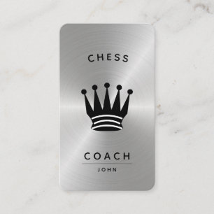 Chess Coach King Metallic Silver Faux Visitekaartje