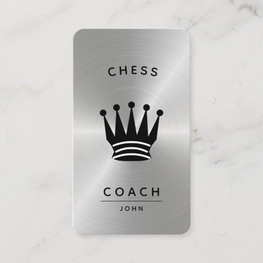 Chess Coach King Metallic Silver Faux Visitekaartje (Voorkant)