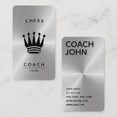 Chess Coach King Metallic Silver Faux Visitekaartje (Voorkant / Achterkant)