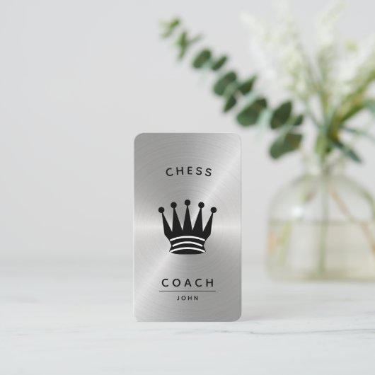 Chess Coach King Metallic Silver Faux Visitekaartje (Staand voorkant)