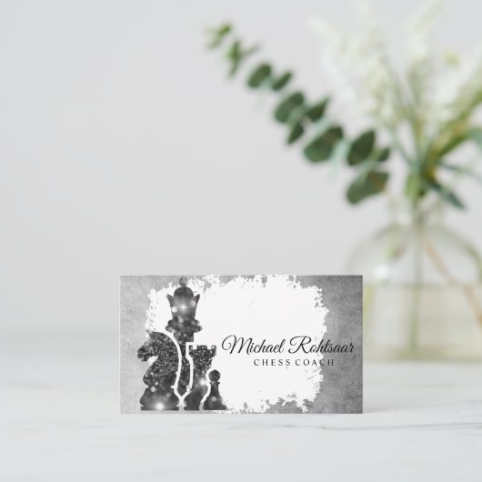 Chess Coach King Metallic Silver Faux Visitekaartje (Staand voorkant)