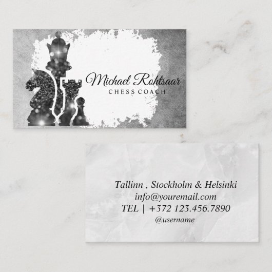 Chess Coach King Metallic Silver Faux Visitekaartje (Voorkant / Achterkant)