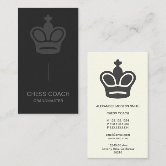 Chess Coach - Modern ivoor en zwart Visitekaartje (Voorkant / Achterkant)