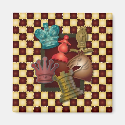 Chess Design King Queen Knight Bishop Pawn Magneet (Voorkant)