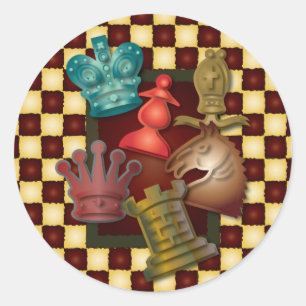 Chess Design King Queen Knight Bishop Pawn Ronde Sticker