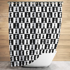Chess Game Figtern Pattern Black and White Douchegordijn