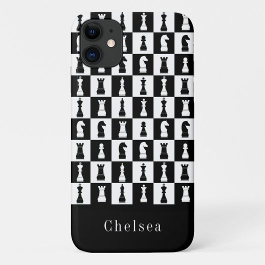 Chess Game Figtern Pattern Black & White Name Case-Mate iPhone Case (Achterkant)