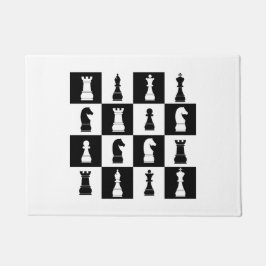 Chess Game Figures Black and White Pattern Deurmat