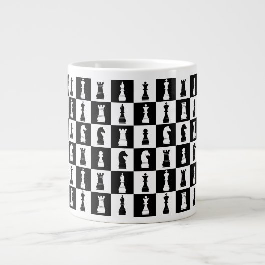 Chess Game Figures Black and White Pattern Grote Koffiekop (Voorkant)