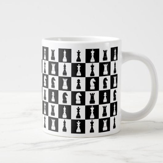 Chess Game Figures Black and White Pattern Grote Koffiekop (Rechts)