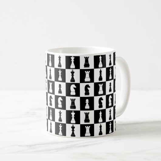 Chess Game Figures Black and White Pattern Koffiemok (Voorkant rechts)