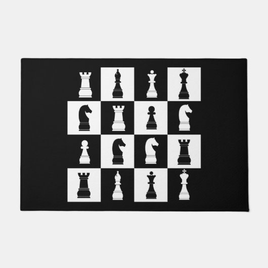 Chess Game is zwart en wit decoratief patroon Deurmat (Voorkant)