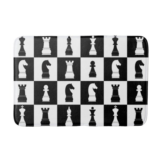 Chess Game Pattern Black en White Badmat (Voorkant)