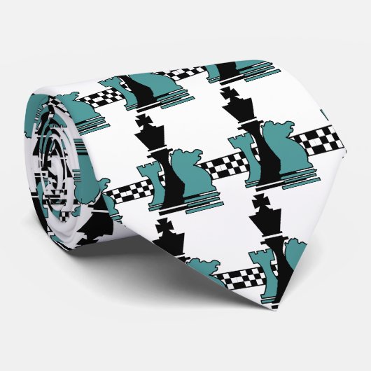Chess Game Player Piecten Mode Blauwgroen grijs Bl Stropdas (Opgerold)