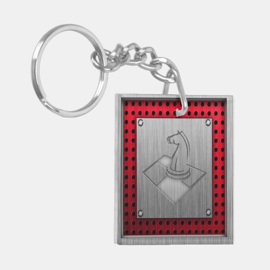 Chess; geborsteld metaal sleutelhanger (Voorkant Links)