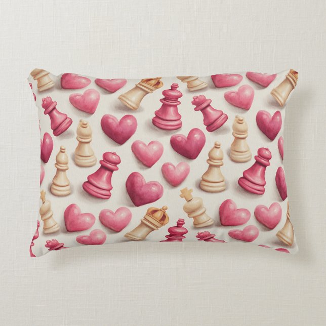 Chess & Hearts Valentines Pattern Accent Kussen (Voorkant)