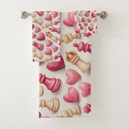 Chess & Hearts Valentines Pattern Bad Handdoek
