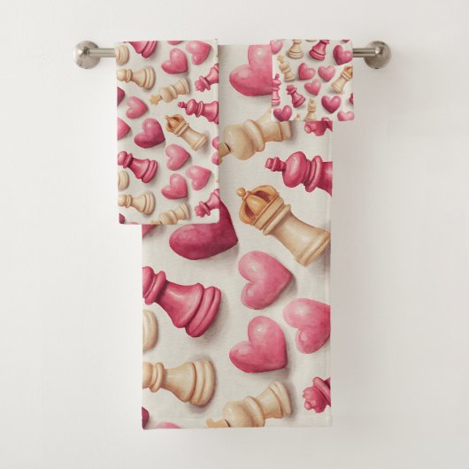 Chess & Hearts Valentines Pattern Bad Handdoek (Insitu)