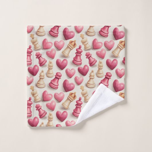 Chess & Hearts Valentines Pattern Bad Handdoek (Wasdoekje)