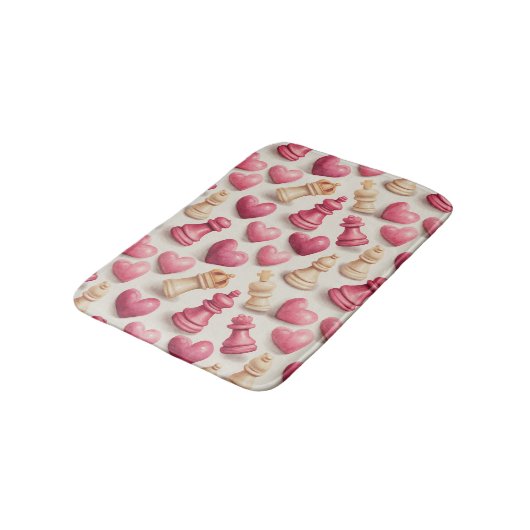 Chess & Hearts Valentines Pattern Badmat (Gekanteld)